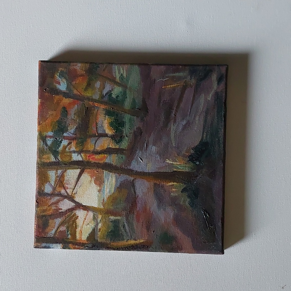 Sunset Bay Sundown, Pacific NW Plein Air Painting, Original Art, 8x8 canvas